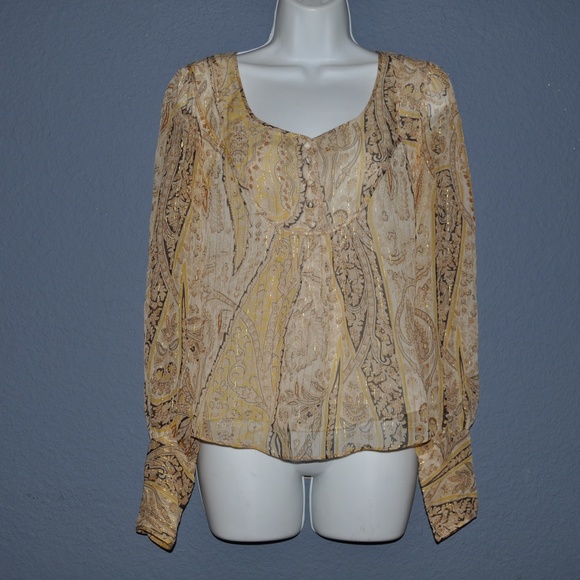 BCBGMaxAzria Tops - BCBGMAXAZRIA Gold Metallic Stripe Paisley Blouse